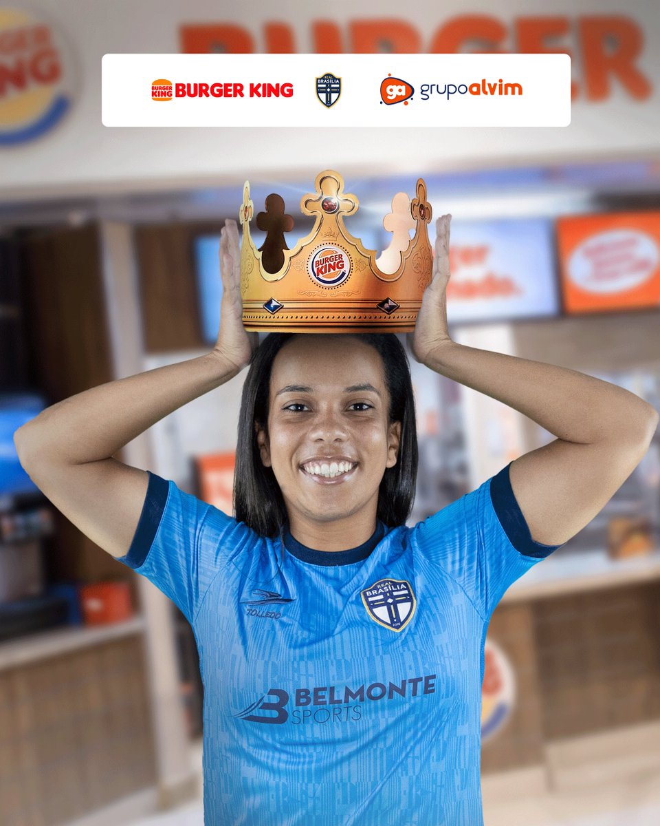 realbrasiliaofc's tweet photo. As Leoas já têm a coroa da rainha dos clássicos,  para o jogo de amanhã conseguimos uma nova coroa, com parceria inédita na Capital Federal, o Burguer King chega para mostrar sua força no futebol feminino do Distrito Federal. 🤝 https://t.co/PG4xhZ0u28