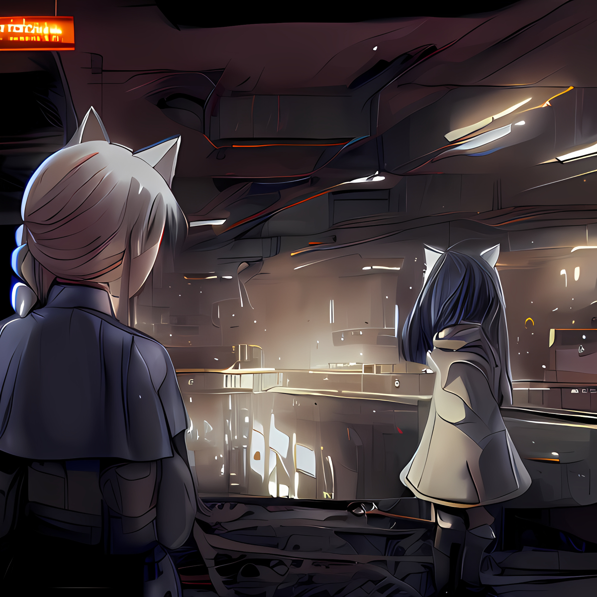 degabe_'s tweet photo. catgirls in abandoned bunker #stablediffusion #猫耳 #anime #ファンタジー #背景 #ふつくしい #NovelAI #白髪 #女の子 #girl https://t.co/SxGdQ5EChl https://t.co/Bxg8US21tu