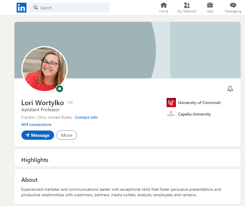 Evilwaldo28's tweet photo. LinkedIn Connection Assignment: @WortylkoLori #UCBAMGMT1054 https://t.co/IZMjoZ3sOh