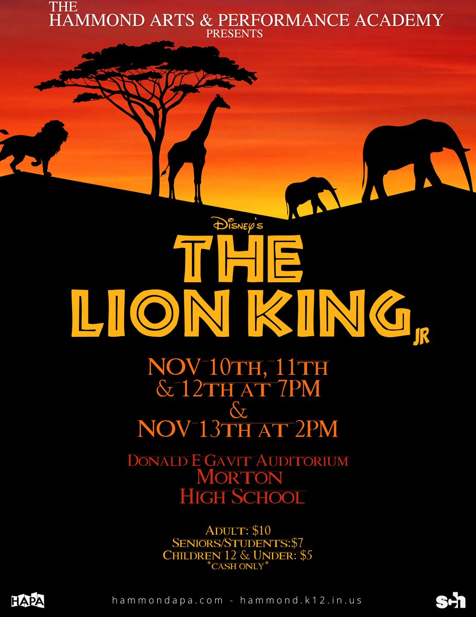 The Lion King presented by HAPA <a href="/MortonHighGovs/">Morton High School</a> was A-MA-ZING. If you live in NWI, invest an hour of your time to support this talented crew! <a href="/SCHK12/">School City of Hammond</a>