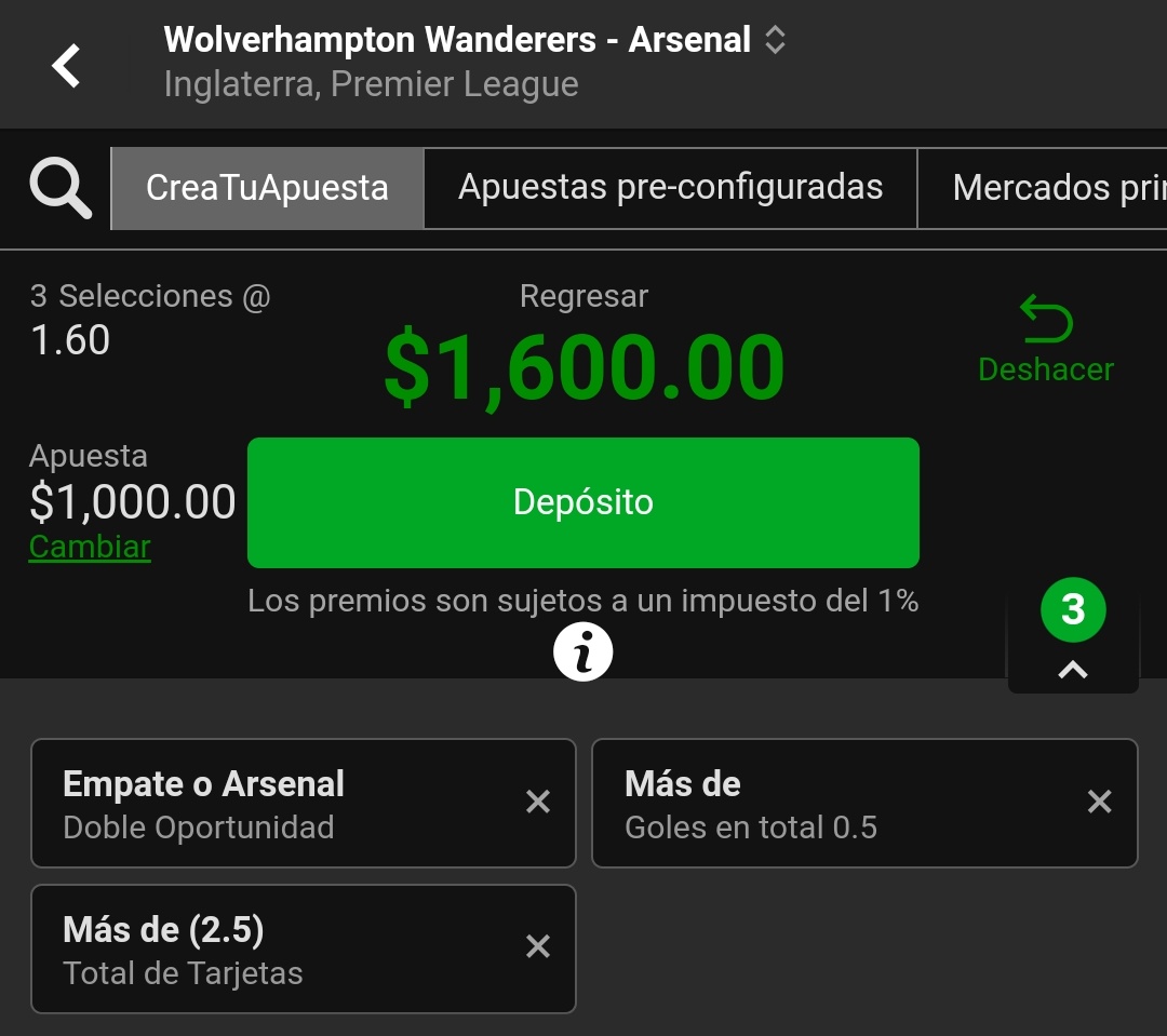 ElTioTipster's tweet photo. Wolverhampton vs Arsenal
Empate o Arsenal
+0.5 goles
+2.5 tarjetas
#Stake6
.
.
.
#Apuestas
#ApuestasDeportivas
#Bet
#SafeBet
#bettingtips
#bettingtipster https://t.co/gSSNXcqULS
