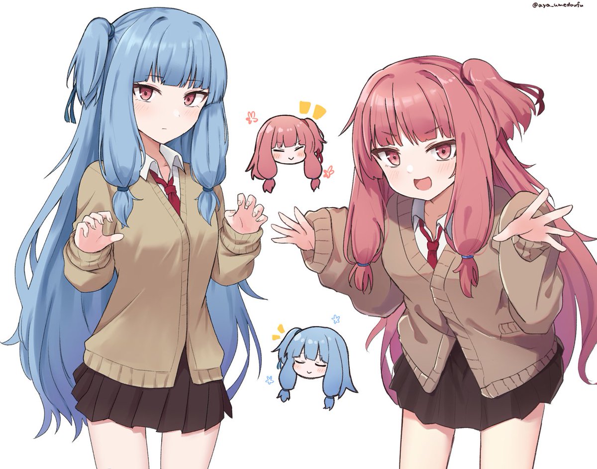 kotonoha akane ,kotonoha aoi sisters siblings multiple girls 2girls skirt blue hair long hair  illustration images