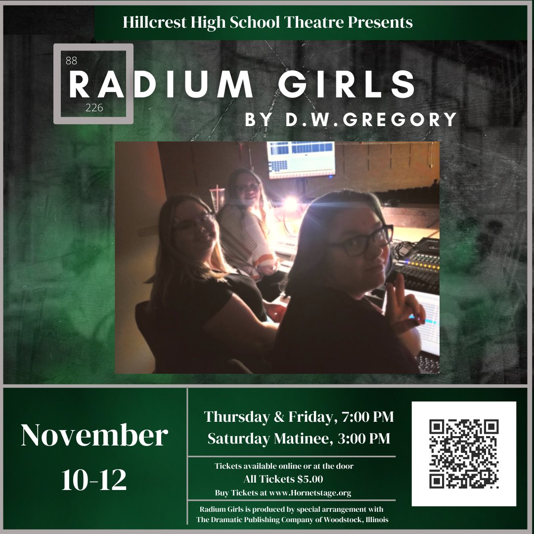 High school theatre isn't just the actors. The crew is hard at work too. 1 last chance to see Radium Girls tomorrow at 3:00. Tickets at hornetstage.org.