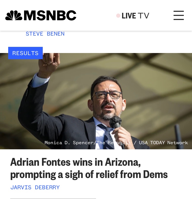 AngelaAZMom's tweet photo. YESSS!!! So happy I could cry 😭 Congratulations @Adrian_Fontes and @CaptMarkKelly 🎉🥂🤩 https://t.co/MH31chDZDx