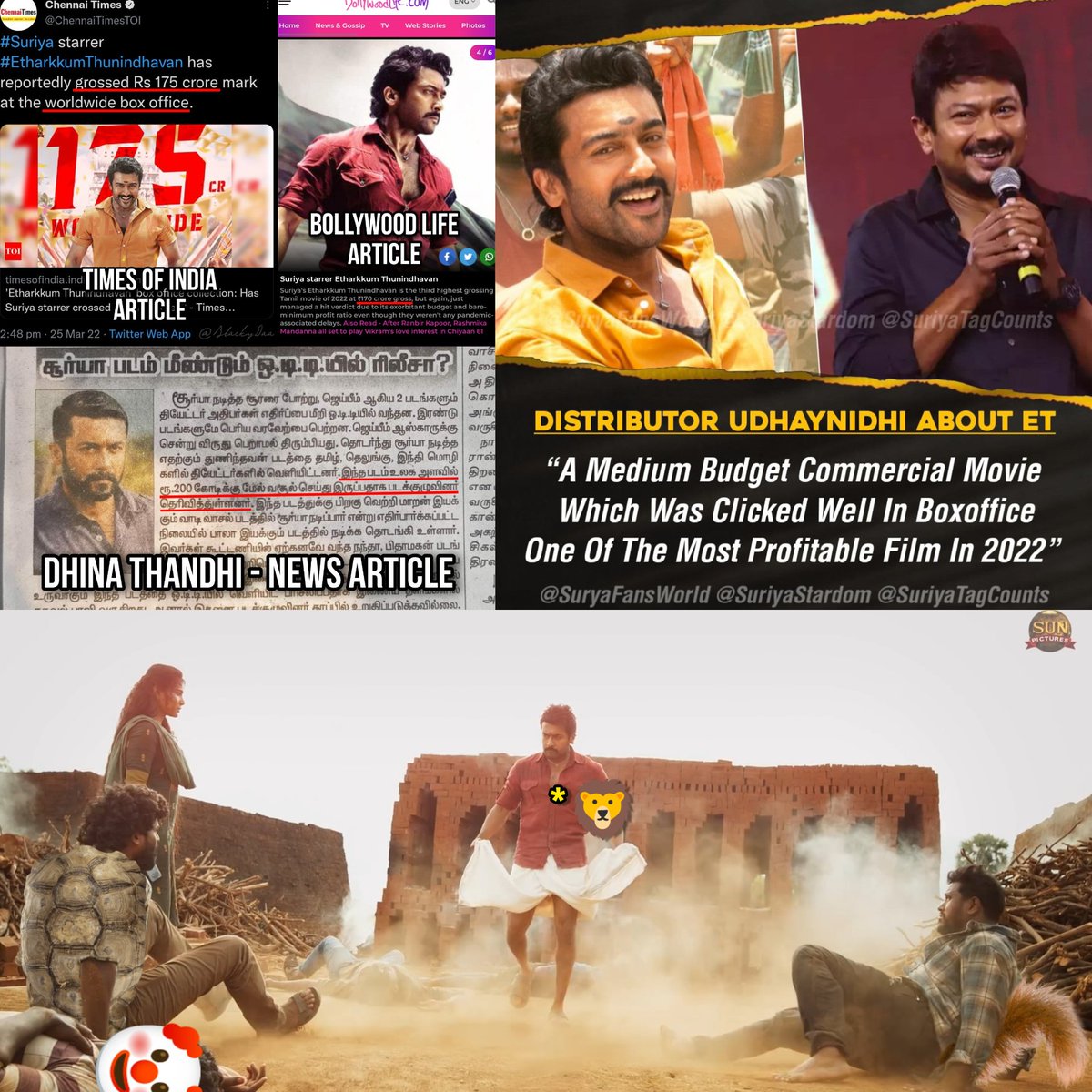 BlackyDaa's tweet photo. - FDFS: Grand celebrations 🔥
- Fans: Satisfied ✅
- Family audiences: Highly Satisfied ✅
- BoxOffice: 💯💥
- Profitable venture for Producer, Distributors &amp; Exhibitors 💰

@Suriya_offl's #ET:BLOCKBUSTER 😌
DOT. https://t.co/cwc590uXdY