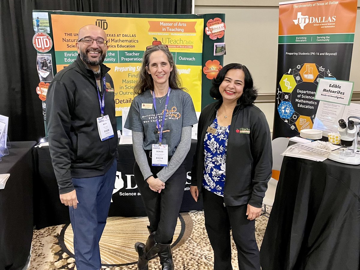 UTDSME's tweet photo. Cast Day 2! Working the SME booth, catching up with alumni from UTeach Dallas and the MAT program, and Dr Hajeri caught with one of her Zebrafish Institute participants.  
#utdsme #uteachdallas #stemeducation #statcast22 #statcast https://t.co/kbJbi63N6i