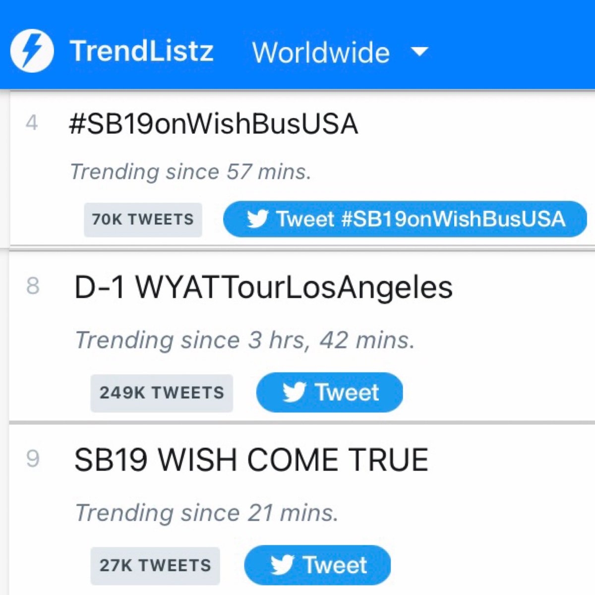 AY BAKIT BUMABA?ITAAS NATIN TO DALI!!.

SINO BIAS MO? SAGOT WITH TAGS!

SB19 WISH COME TRUE
D-1 WYATTourLosAngeles
<a href="/SB19Official/">SB19 Official</a> #SB19       
#SB19onWishBusUSA