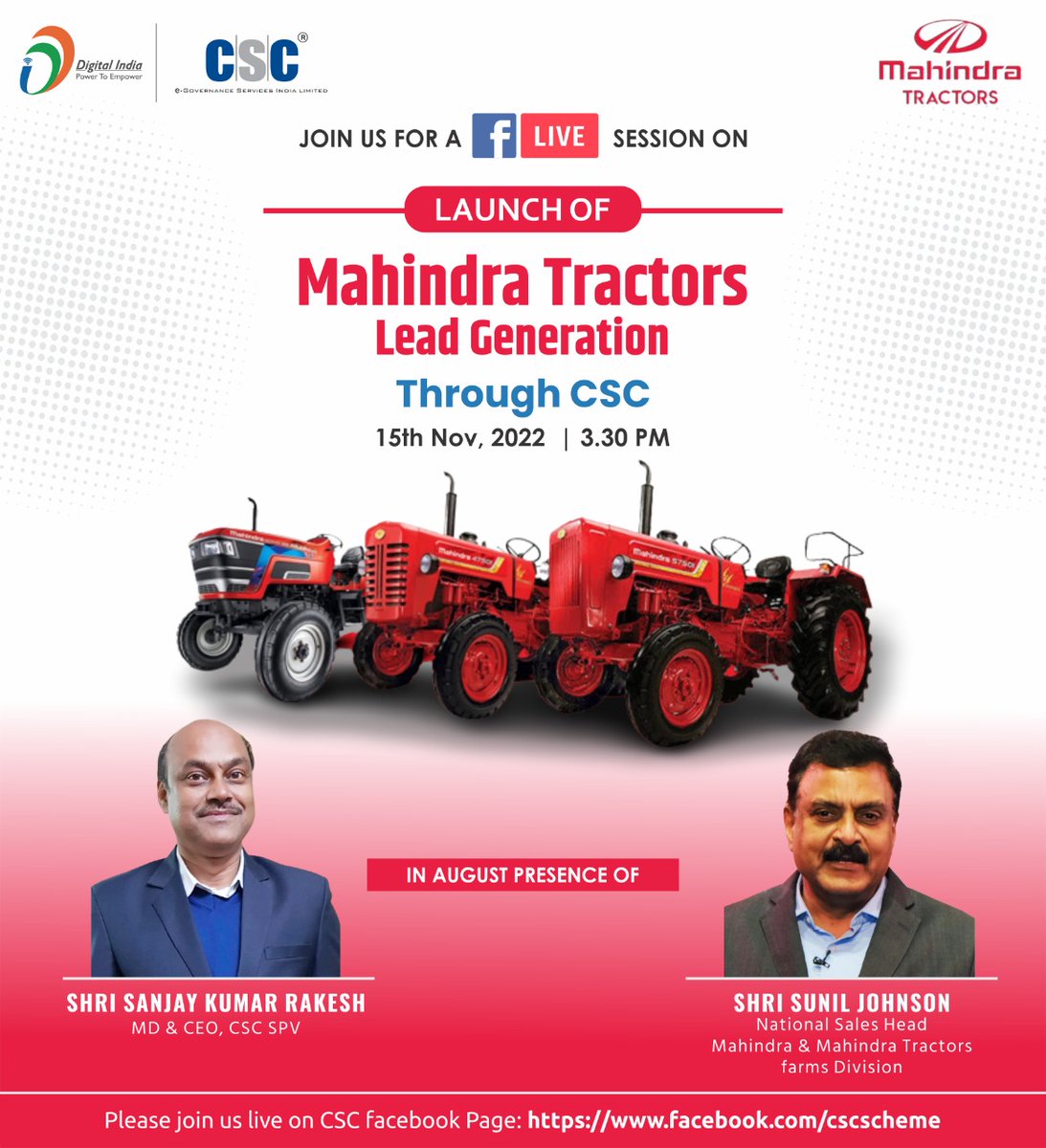 Sanjay K Rakesh (@sanjaykrakesh) on Twitter photo #CSC joins hands with #Mahindra Tractors to deepen agri mechanization. All #VLEs can take advantage.
<a href="/CSCegov_/">CSCeGov</a> <a href="/GoI_MeitY/">Ministry of Electronics & IT</a> <a href="/AgriGoI/">Agriculture INDIA</a> <a href="/MahindraRise/">Mahindra Group</a> #CSC joins hands with #Mahindra Tractors to deepen agri mechanization. All #VLEs can take advantage.
<a href="/CSCegov_/">CSCeGov</a> <a href="/GoI_MeitY/">Ministry of Electronics & IT</a> <a href="/AgriGoI/">Agriculture INDIA</a> <a href="/MahindraRise/">Mahindra Group</a>