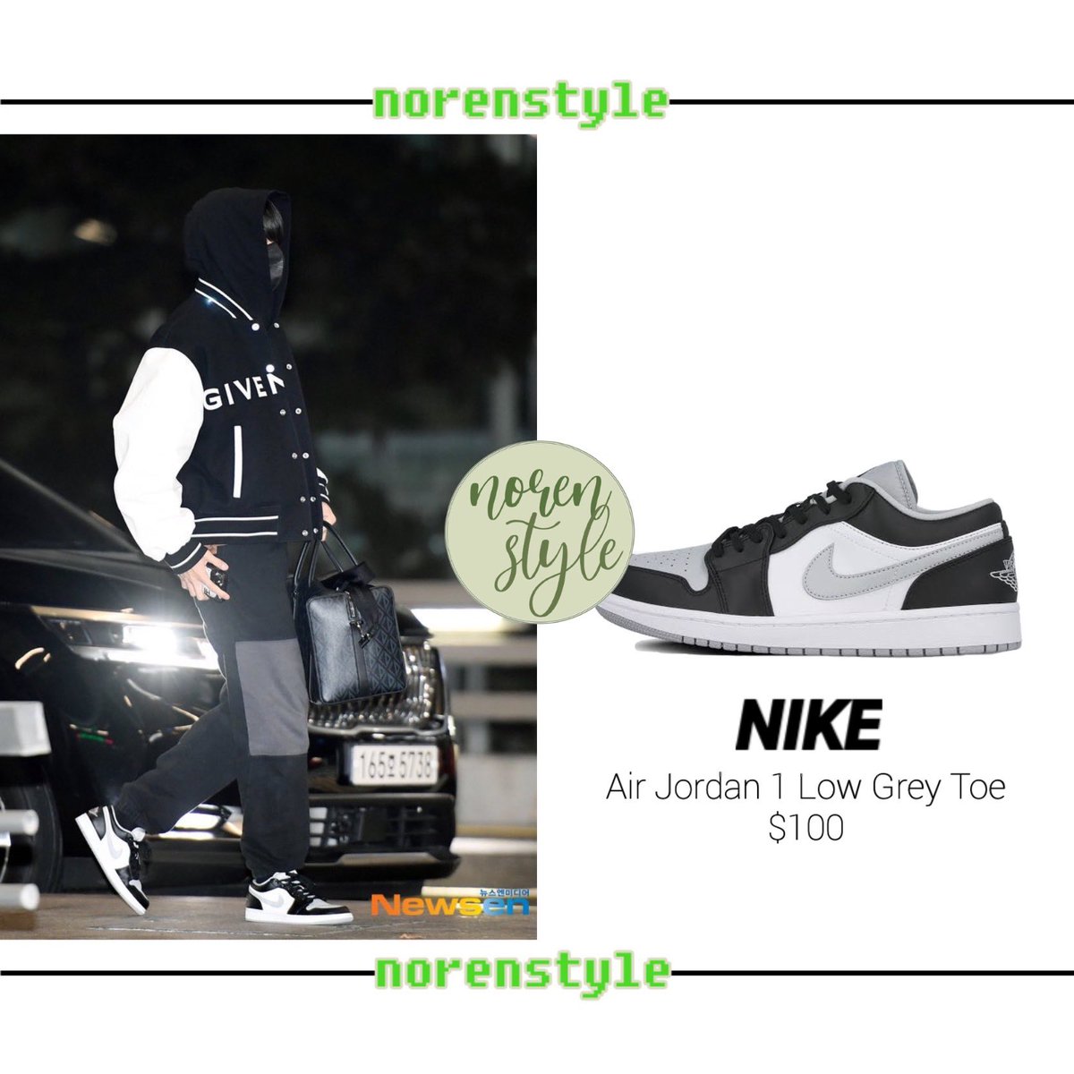 norenstyle's tweet photo. correction* [Spotted] 221111 - #JENO at Incheon Airport on their way to Chile, wearing:

#NIKE Air Jordan 1 Low Grey Toe (GS)

#NCTDREAM #이제노 #제노 https://t.co/DGnHnFfGqw