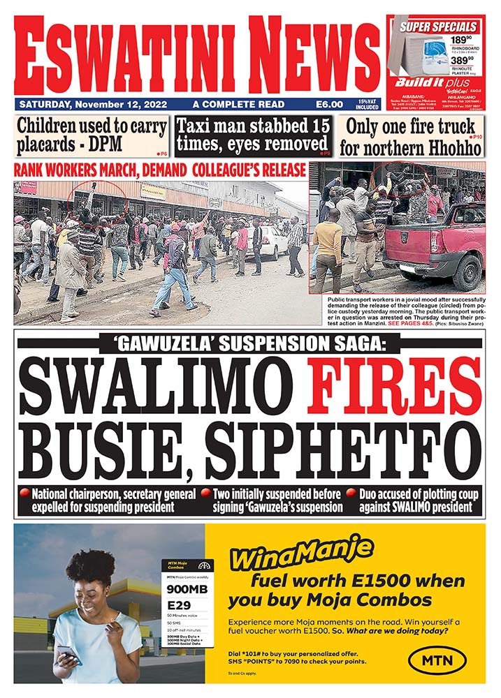 TimesOfEswatinE's tweet photo. #Eswatini #News #HeadlineNews #November 12, 2022. #SWALIMO #dismissals #Murder #DPM #Children #unrest #dialogue #Sports #Somhlolo https://t.co/BTN08nWwwd