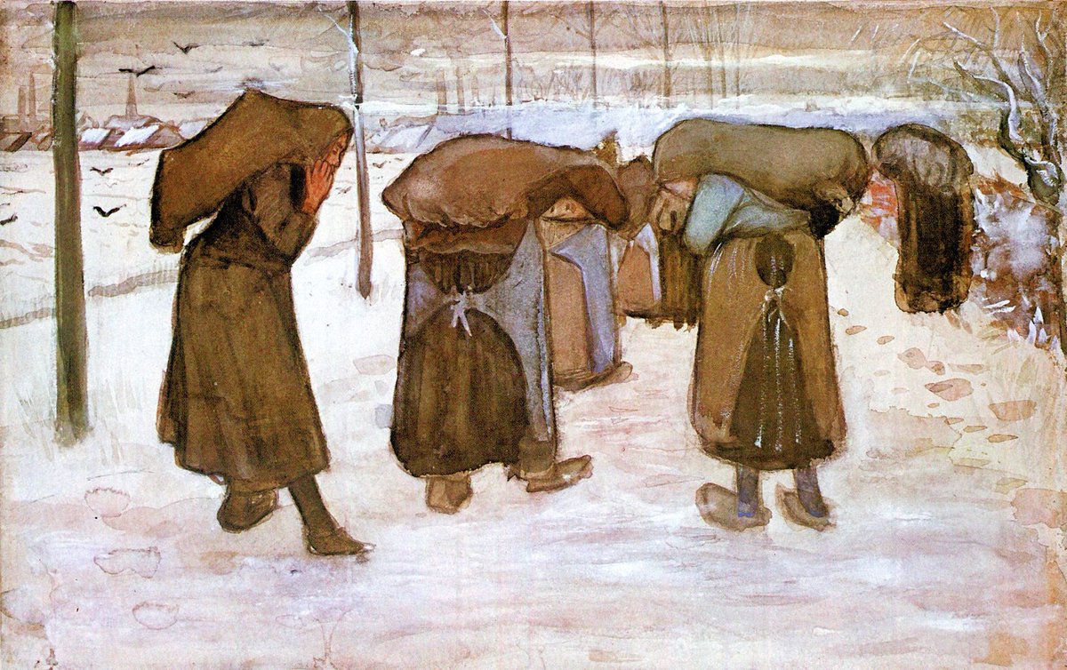 willemish's tweet photo. #VANGOGH read #Dickens' "Christmas Tale" every year and embraced its theme of redemption. This painting of miners wives bearing bags of coal through the snow was a reminder that the holiday was not Merry for many. Tiny Tim and his humble family was never far from Vincent's heart. https://t.co/wGbwHUiuKW
