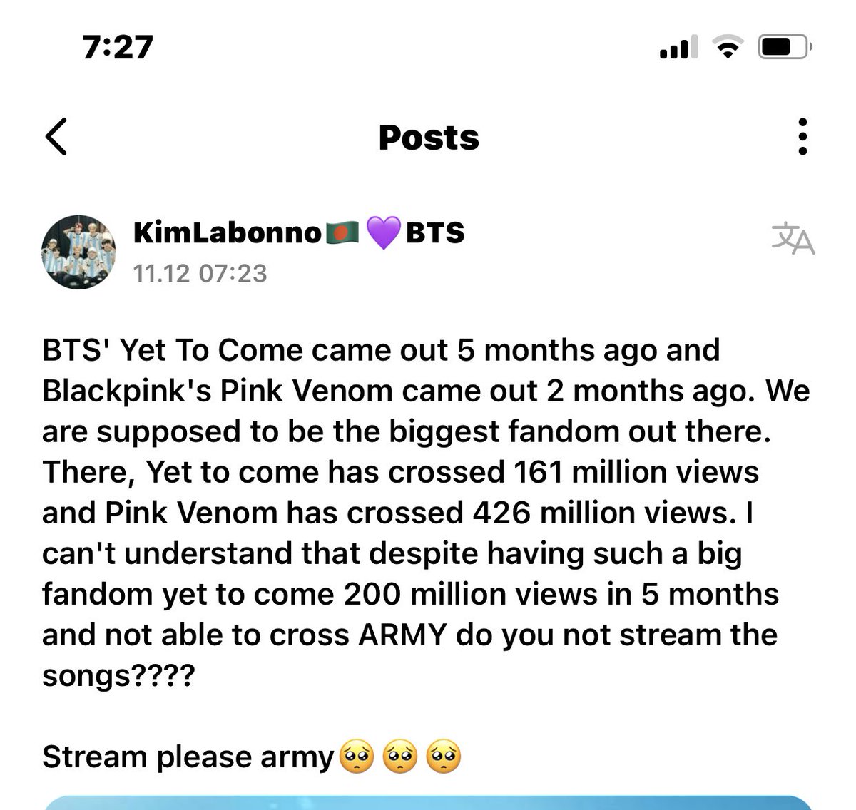 Ldoublen's tweet photo. Was this comparison necessary?🤡 who are Bl@ck P!nk so that we get bothered if their song has more views than BTS’?? Are they the only group that had such a number in two months? Haven’t we been there before anyway?? 
Yall sometimes make my jaw dropped fr https://t.co/SDwmLjwTui