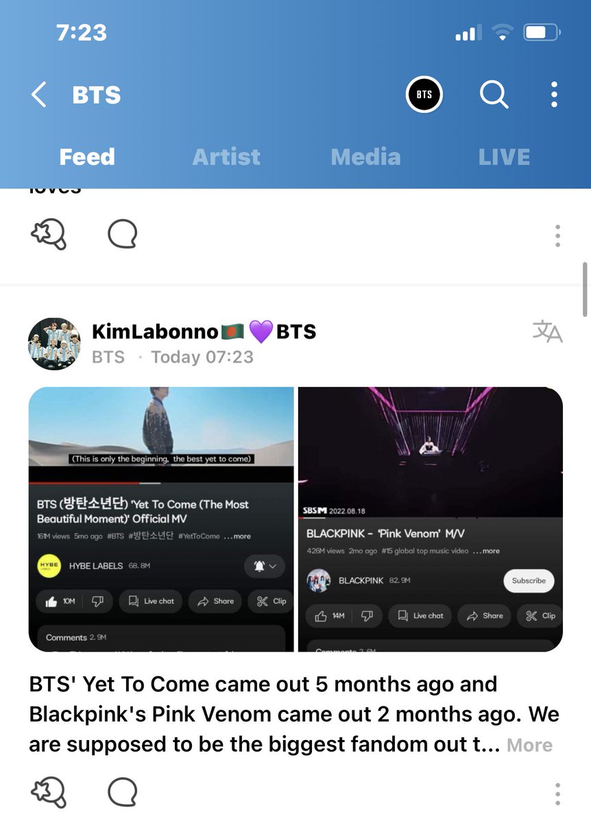 Ldoublen's tweet photo. Was this comparison necessary?🤡 who are Bl@ck P!nk so that we get bothered if their song has more views than BTS’?? Are they the only group that had such a number in two months? Haven’t we been there before anyway?? 
Yall sometimes make my jaw dropped fr https://t.co/SDwmLjwTui