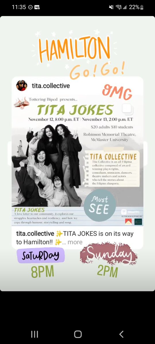 Hamilton!!! Don't miss TITA JOKES <a href="/McMasterU/">McMaster University</a> presented by <a href="/totteringbiped/">TotteringBiped TBT</a>! Tonight's show was AMAZING, the crowd went WILD! 🔥🔥🔥

Sat 8PM
Sun 2PM

Seriously, if you enjoy comedy and laughter get your butt over there!

#HamOnt #hamarts #hamontfringe #hamontmakers #hamontcomedy