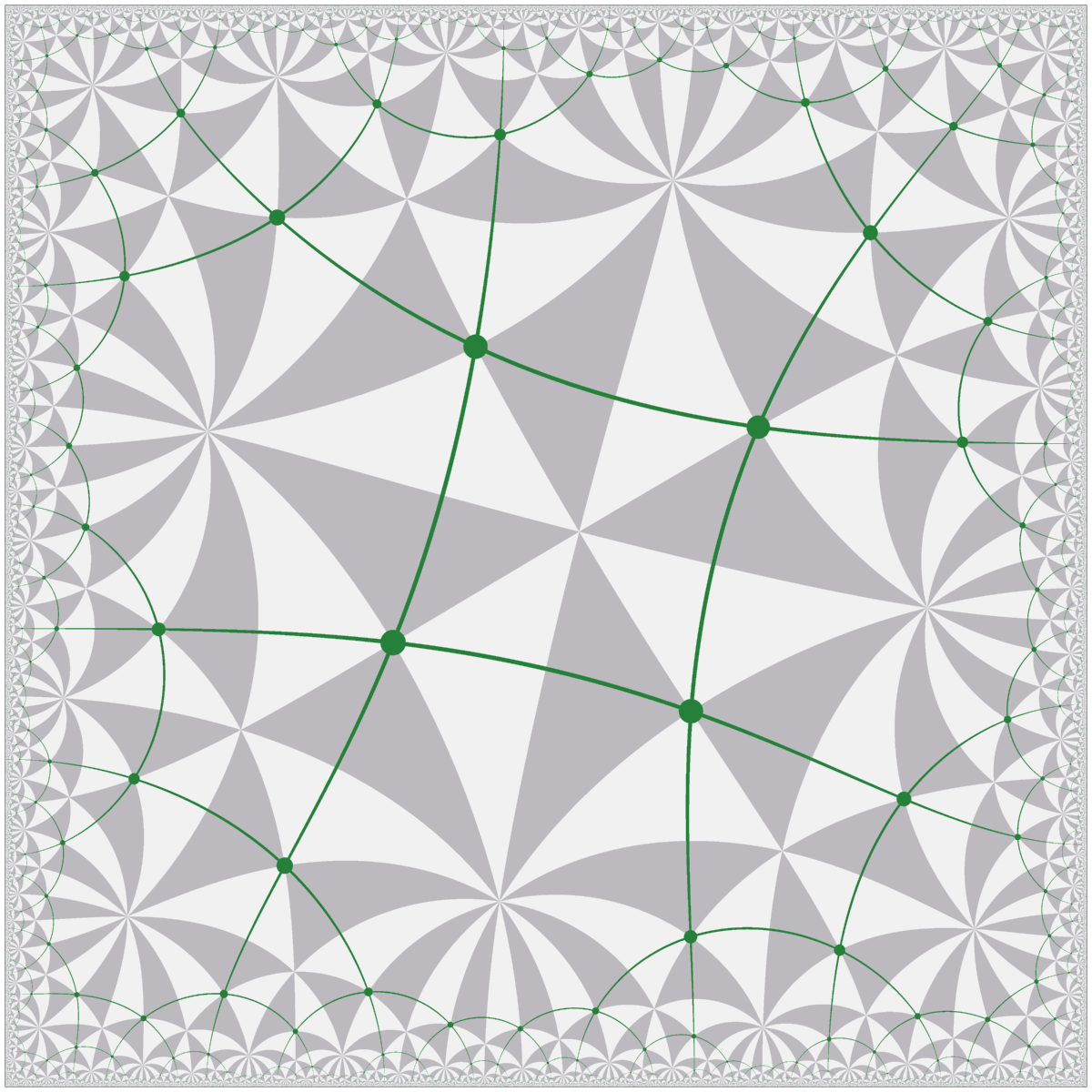 TilingBot's tweet image. #Hyperbolic #tiling shown in the conformal square projection. Rectified {8,4}.