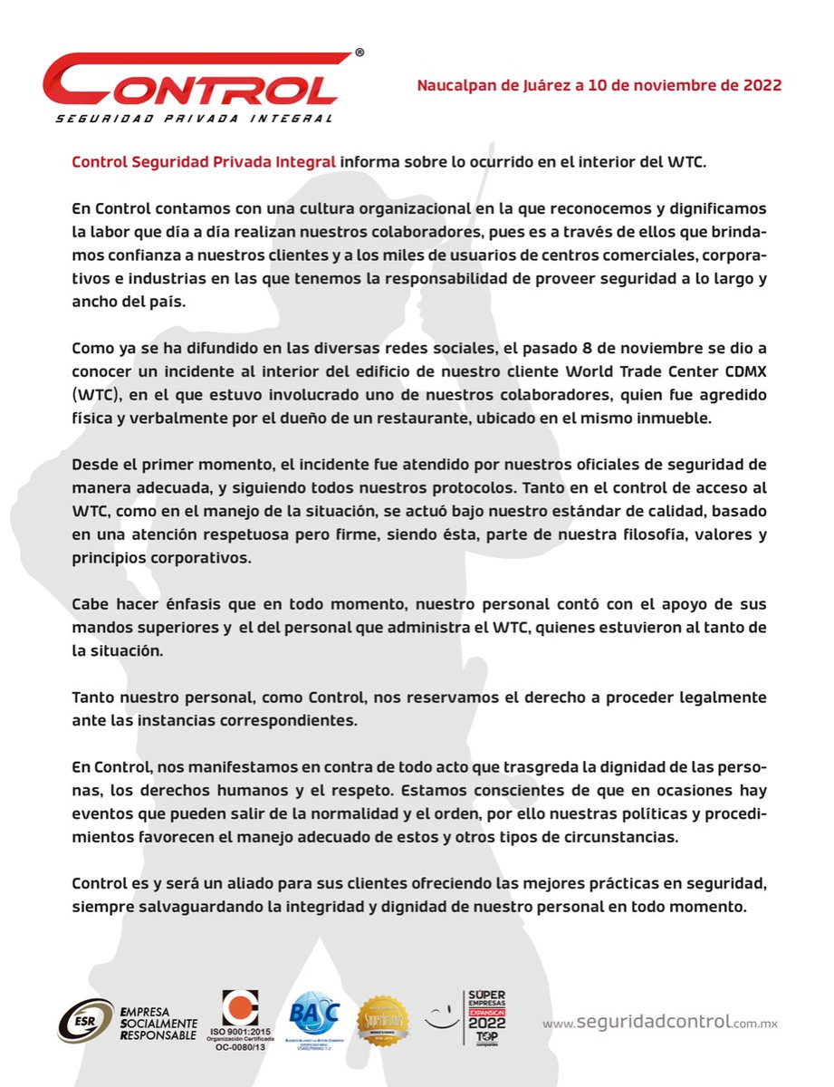 GuardiasBlog's tweet photo. @El_Universal_Mx Y la empresa de seguridad privada obviamente prefiere que la dignidad humana y laboral de su empleado quedé pisoteada a perder un cliente, al fin que empleados sobran... https://t.co/t3ry1mqRKq