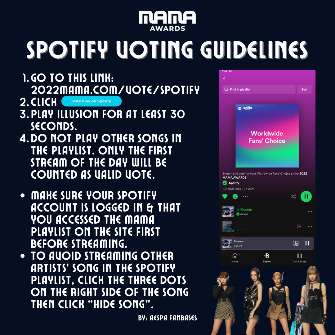 aespavoteunion's tweet photo. Mass Voting via Mnet Plus and Mass streaming on Spotify &amp; YT starts now!

⏰: 2pm-4pm KST

📊#16 / 0.64%

🔗: https://t.co/8ruRQLiJev
🔗: https://t.co/3O3Tu1yD29
🔗: https://t.co/YTpGeUJKeJ
🔗: https://t.co/KPMrE09hBE

🗓Ends on Nov 24 23:59KST
📌Only Top 10 will get awards! https://t.co/tGickCRXeG