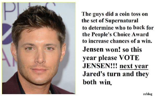 suebsg9's tweet photo. so vote for Jensen plz :)

https://t.co/chi2OqjqT5

Munia Ackles
#PeoplesChoice #Supernatural #scifitv; #JensenAckles #scifiactor; #Dean,Castiel,Sam #tvbromance 
Posted 11/12/13 - 9 years ago today @facebook memory @JensenAckles @mishacollins @jarpad https://t.co/RLaU9GMbQc