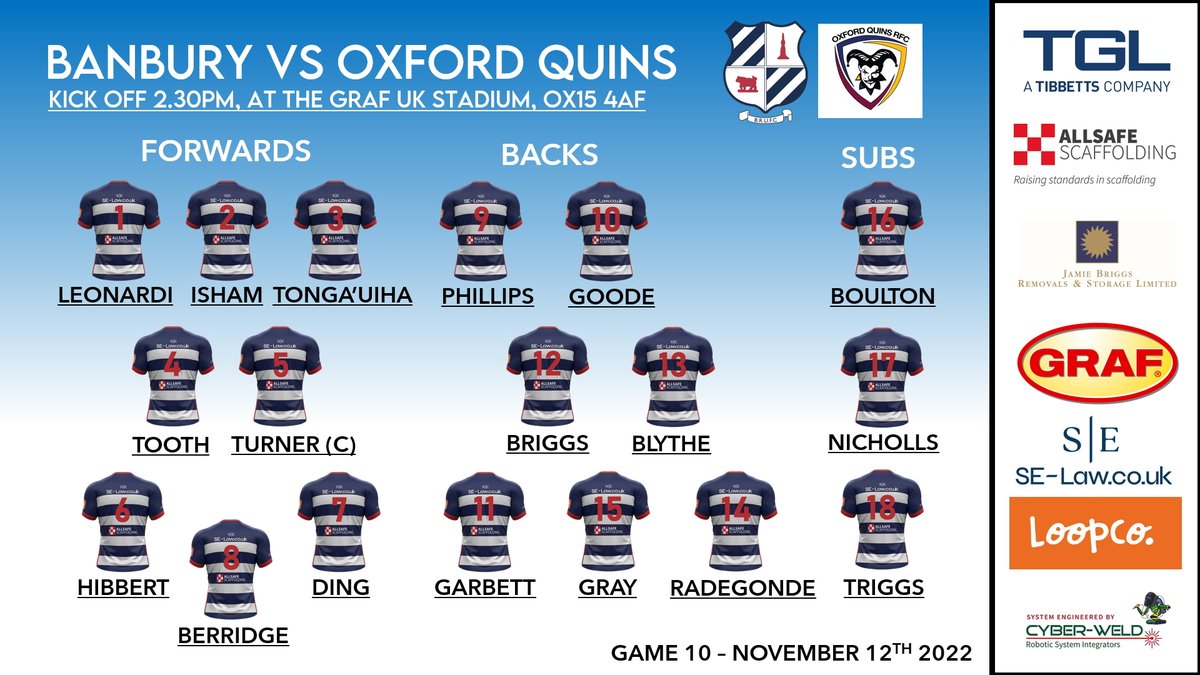 Gameday! Derby day at Bodicote Park. Banbury Bulls (9th) take on Oxford Harlequins (4th) inside The GRAF UK Stadium. 2.30pm Kick Off.

It’s free to get in, so come support the Bulls and help make the difference for Banbury!

#COYB