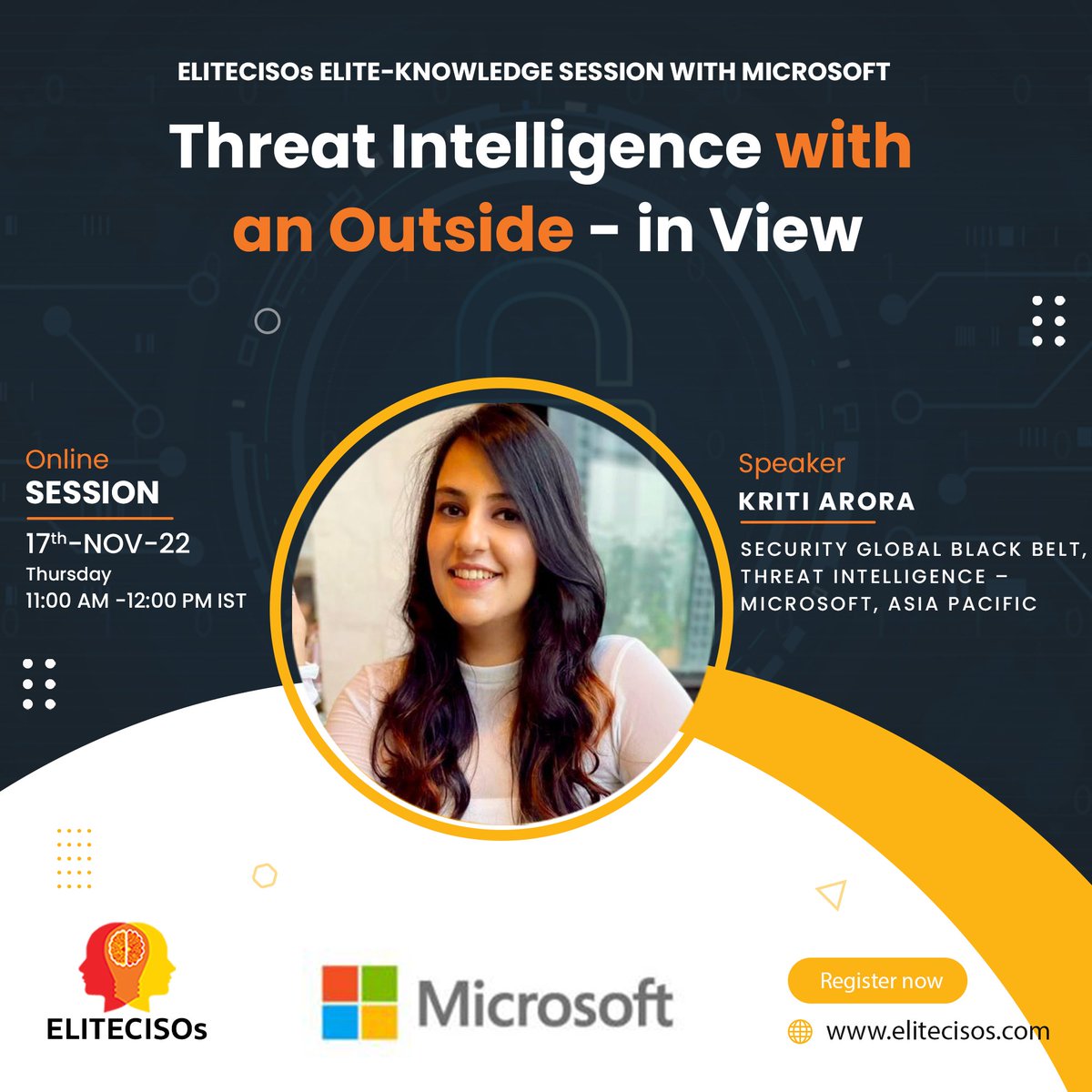 Join <a href="/elitecisos/">ELITECISOs</a> and <a href="/Microsoft/">Microsoft</a> for an exclusive session on 𝗧𝗵𝗿𝗲𝗮𝘁 𝗜𝗻𝘁𝗲𝗹𝗹𝗶𝗴𝗲𝗻𝗰𝗲 𝘄𝗶𝘁𝗵 𝗮𝗻 𝗢𝘂𝘁𝘀𝗶𝗱𝗲 - 𝗶𝗻 𝗩𝗶𝗲𝘄. Register here : elitecisos.com/register-micro…

<a href="/techievicky/">Vikas Arora</a>