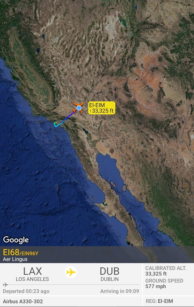 Michaelkelly707's tweet photo. It's not often I get the chance to #Flightstalk myself but using the #onboardWiFi on my @AerLingus flight #EI68 to Dublin from Los Angeles I can https://t.co/0a6jVOp597