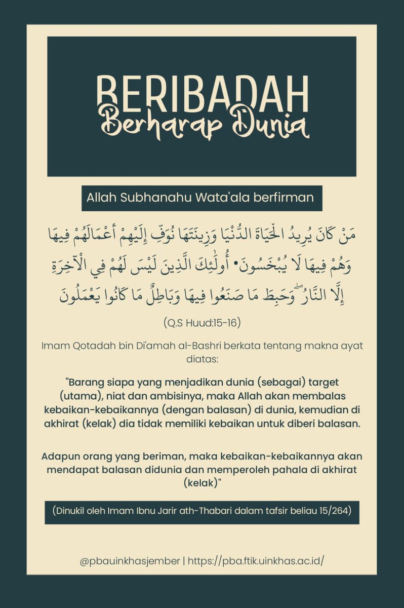 pbauinkhas's tweet photo. Assalamualaikum Wr. Wb.
Kami dari HMPS PBA UIN KHAS Jember, setiap satu minggu sekali mengeluarkan literasi digital mengenai bahasa Arab dan keislaman sebagai salah satu program kerja dari divisi Jaringan Komunikasi dan Informasi.
Semoga bermanfaat... 😁
Tahiyyah Arabiyah...✊ https://t.co/7c7XNRhk4v