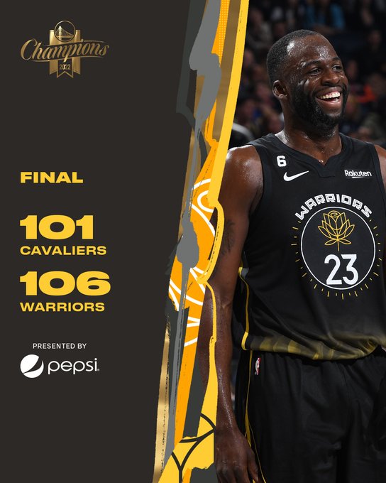 final score graphic. warriors - 106. cavaliers - 101