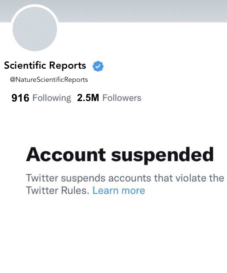 I never thought that the day would arrive that this would happen. Twitter has just suspended the journal Scientific Reports for impersonating the journal Nature.