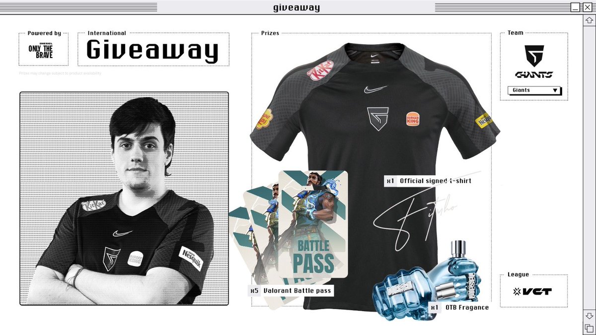 Tenéis nuevo sorteo para celebrar el roster de la #VCT 🔥🔥🔥🔥

Para participar tenéis que:
-RT
-Seguir los siguientes pasos para tener mas posibilidades: gleam.io/competitions/R…

#WeAreGiants