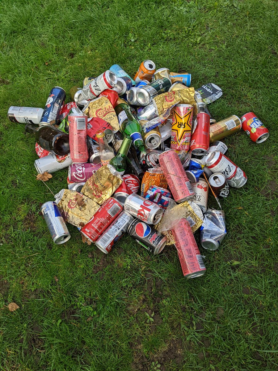 Here's a week's worth of recycling I've litter picked from my local streets. Cans are perpetually recyclable so just take the empty cans home and recycle them please 💚