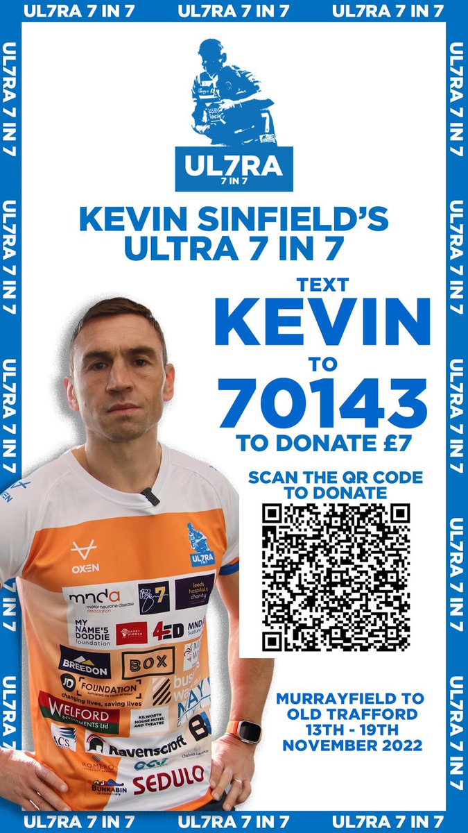 Can’t wait to join Kev on day 6 with Tom Flannery huge shout out to my company MD David Flannery & @acsstainless for their donation and long standing support of @Rob7Burrow & our great club @leedsrhinos please donate here donate.giveasyoulive.com/fundraising/ke…