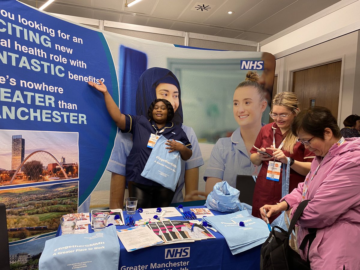 GleaveDenise's tweet photo. Come and visit Greater Manchester Mental Health. Stand 16 we are looking for you it’s great up north@NursingTimes @GMMH_NHS @RCNStudents #NTCL https://t.co/LOamQPlqnF