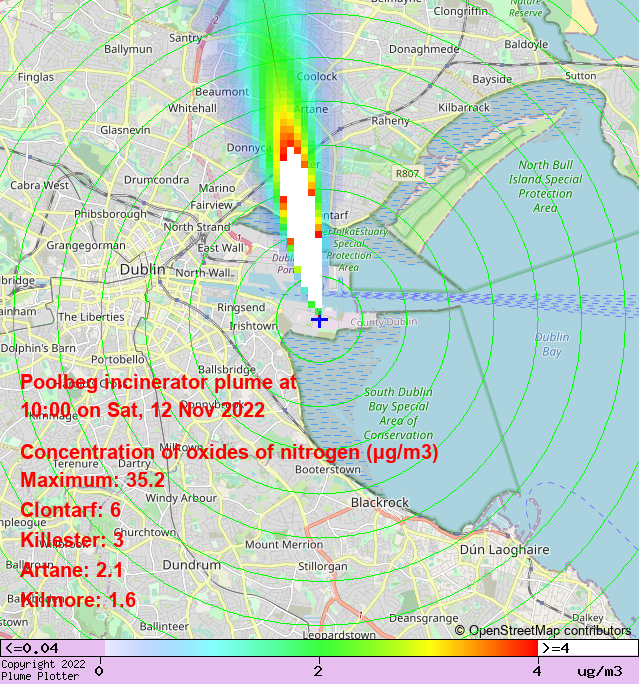 Latest Poolbeg incinerator plume plot, 10:00 12/11/22 #Clontarf #Killester #Artane plumeplotter.com/poolbeg/