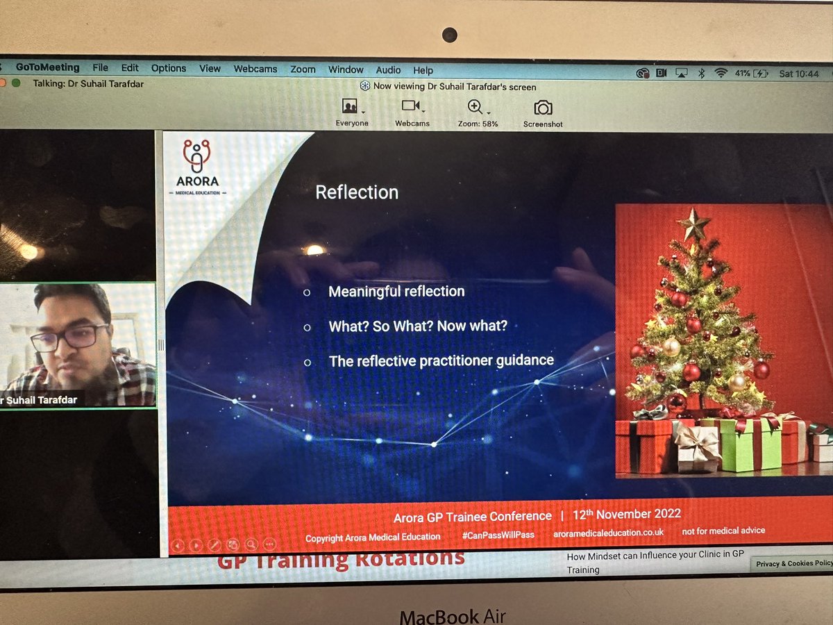 Have you heard of the Christmas tree model for reflections as a GP trainee? Dr Suhail explains how to tackle the portfolio as a trainee @aman999arora @MPS_Medical still time to join the conference attendee.gotowebinar.com/register/50576…