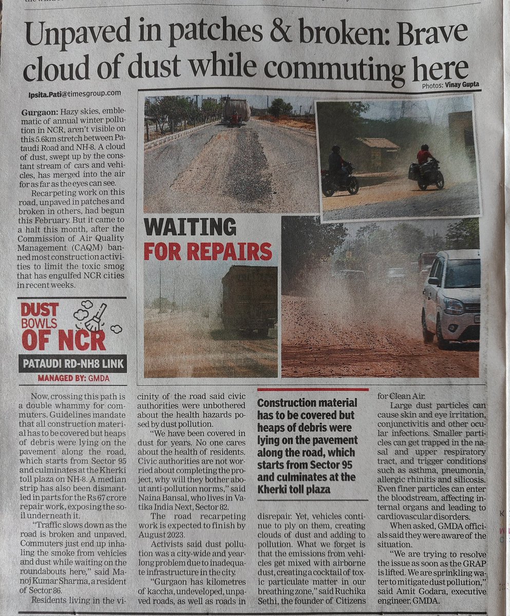 cleanAirBharat's tweet photo. @CAQM_Official
@mlkhattar
@Rao_InderjitS
@OfficialGMDA
#Gurgoan has kilometres of undeveloped,unpaved roads, as well as roads in disrepair, vehicles continue to ply on them creating clouds of dust adding to the #pollutionload of the city. #yr_rd_dust_pollution
@IpsitaTOI https://t.co/DtpIPnWx1e