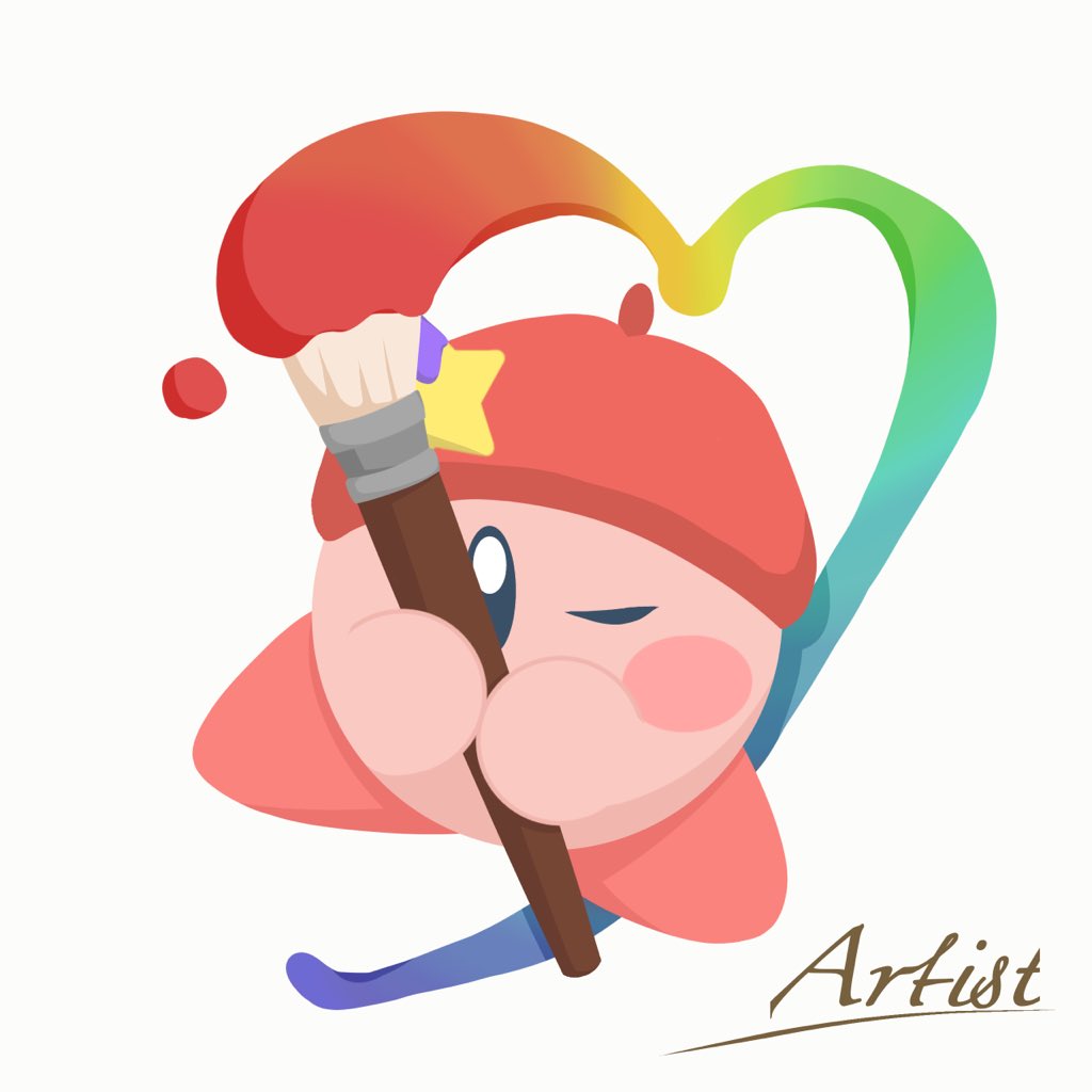 kirby paintbrush no humans solo one eye closed white background simple background red headwear  illustration images