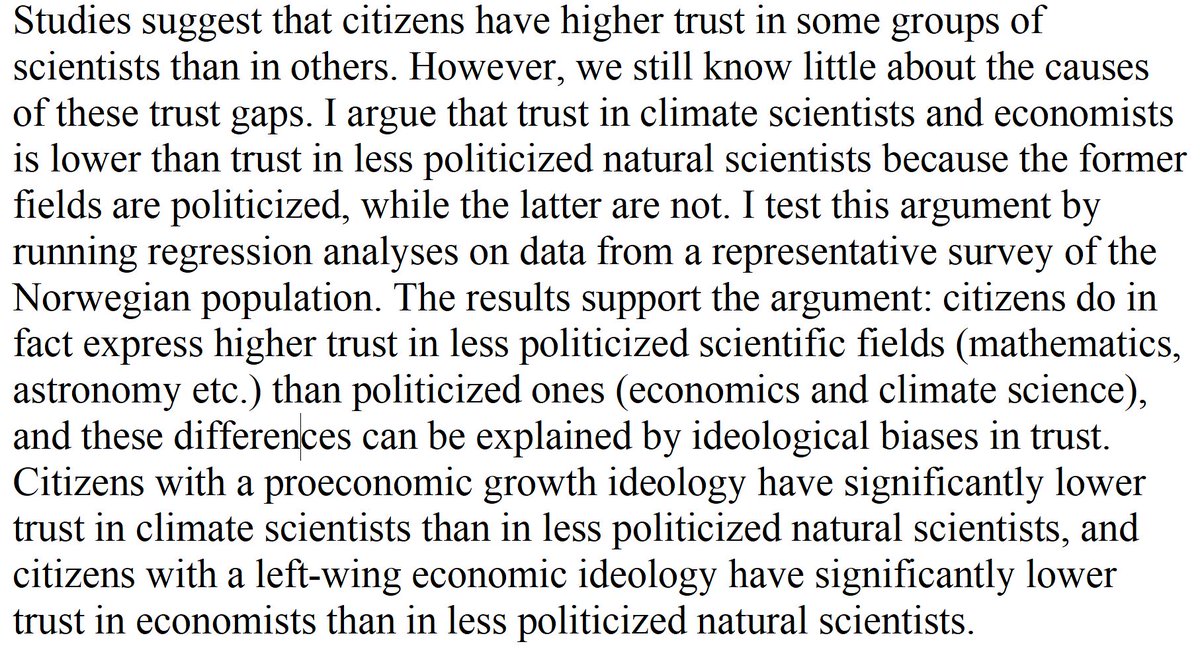 DegenRolf's tweet photo. "Citizens do in fact express higher trust in less politicized scientific fields (mathematics, astronomy etc.) than politicized ones (economics and climate science)." https://t.co/LIUMk4dRKr https://t.co/1M6YTrfmab