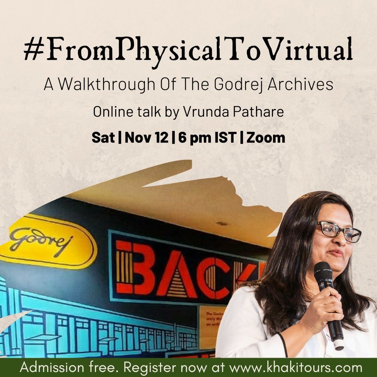 KhakiLab's tweet photo. Join us today for our online talk - #FromPhysicalToVirtual, where archivist @VrundaPathare will take us on a virtual tour of @GodrejArchives using AR and VR technologies. https://t.co/xfB6jKg9EW