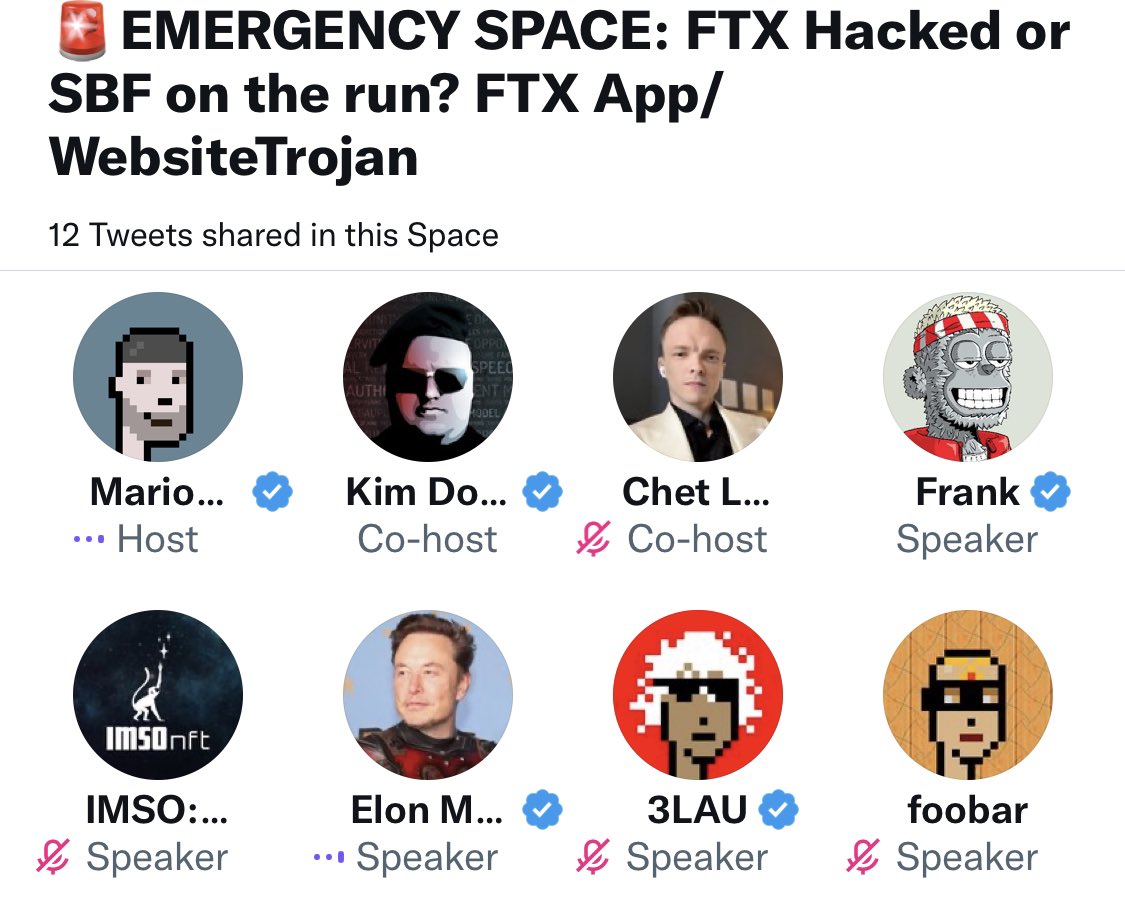 BREAKING: <a href="/elonmusk/">Elon Musk</a> IS ON <a href="/MarioNawfal/">Mario Nawfal</a>’S SPACES - FEATURING <a href="/KimDotcom/">Kim Dotcom</a> AND <a href="/frankdegods/">Frank</a>