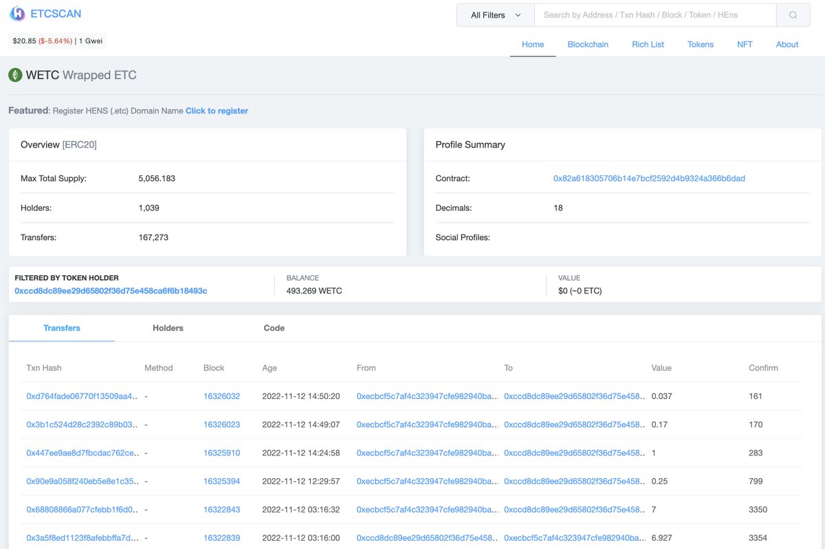 EtcHebeBlock's tweet photo. We are building Etherscan belonging to ETC, the following is a screenshot of our token page in ETCSCAN

@ETCCooperative @EtcGrantsDao @xmei_lin @VitalikButerin

#ETCArmy #ETC $ETC #EthereumClassic $HEBE #NFT #explorer https://t.co/NR3mvG7yUS