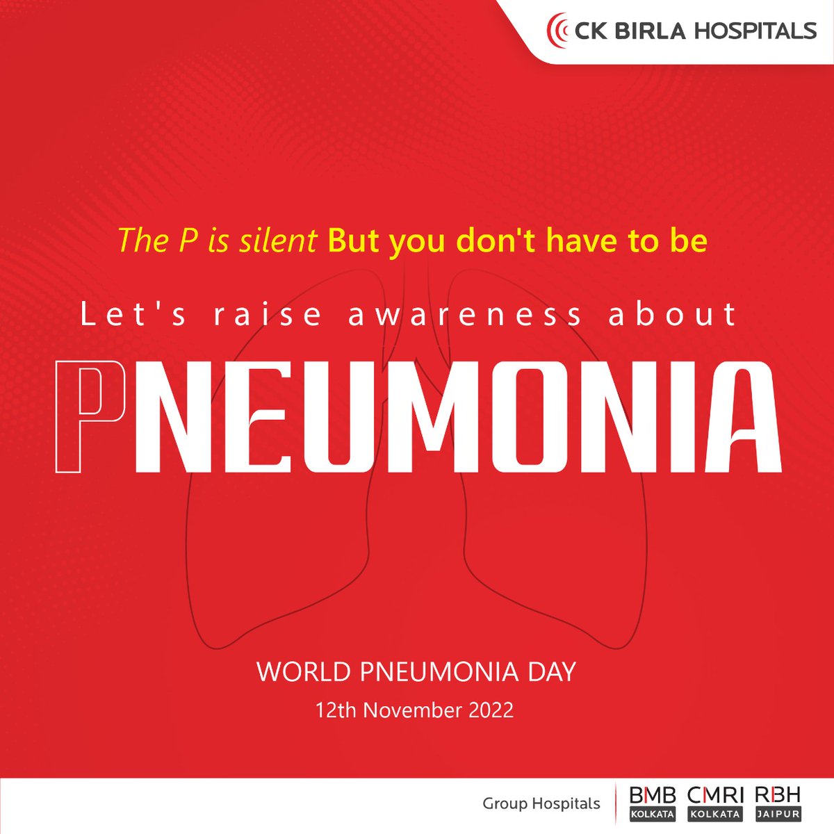 CMRIKolkata's tweet photo. Pneumonia affects nearly 450 million people every year. Pneumonia can be life-threatening, by the right treatment and care can help you. Let's raise awareness about the importance of the same and help save lives, this World Pneumonia Day.
#CKBH #CKBHHospitals #CMRI #Pneumonia https://t.co/z2Q7WhJcJD