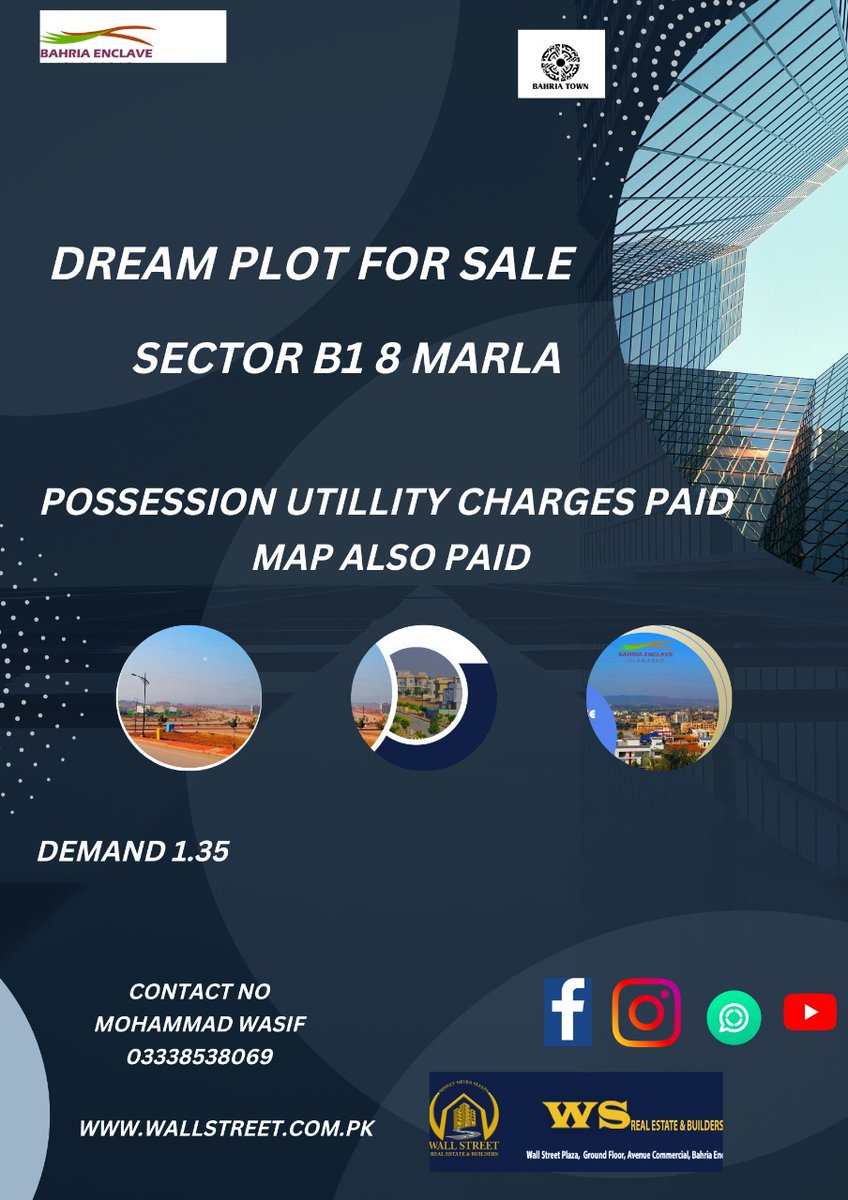 bahriatownwall's tweet photo. Best Opportunity
8 Marla Residential plot Sector B.
👉 Possession, Utility &amp; Map charges paid.
👉 Close to Park &amp; Masjid
M Wasif +92 333 8538069
Wallstreet Real Estate and Builders

#RealEstate #BahriaTown #Bahriaenclave #realestateagent #wallstreet #Bahiratownwallstreet https://t.co/OFihrfQonU