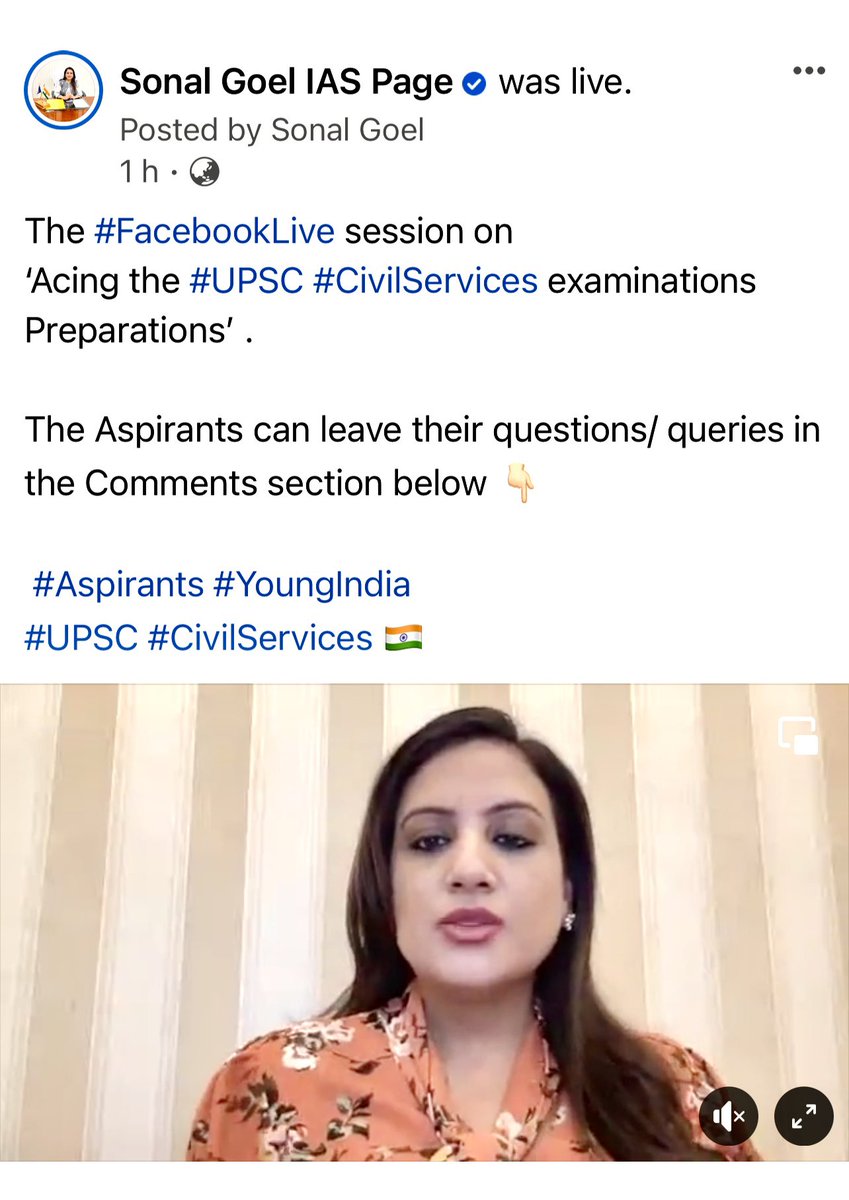 sonalgoelias's tweet photo. Guiding and Mentoring the Youth is always an enriching experience. 
Had an interactive #FacebookLive session on
‘Acing the #UPSC #CivilServices examinations Preparations’ .

Best wishes to all the aspirants preparing for #CivilServices examinations. 

 #Aspirants 
#YoungIndia 🇮🇳 https://t.co/OBwpn6e6Nt