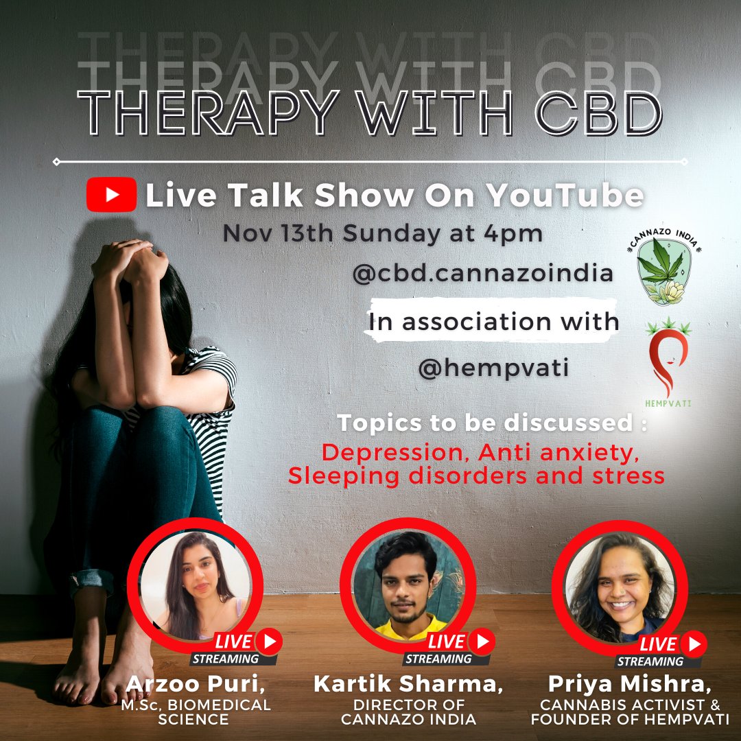 cbdCannazoIndia's tweet photo. A small therapy session where our speakers will discuss mentioned problems and give solution🍃
🔺Do join you will surely be benefited with many amazing facts about Medical Cannabis and good quality of knowledge about mental health.
📍13th nov, Sunday at 4pm
#hempvati #cbd #thc https://t.co/VMYlepoJCR