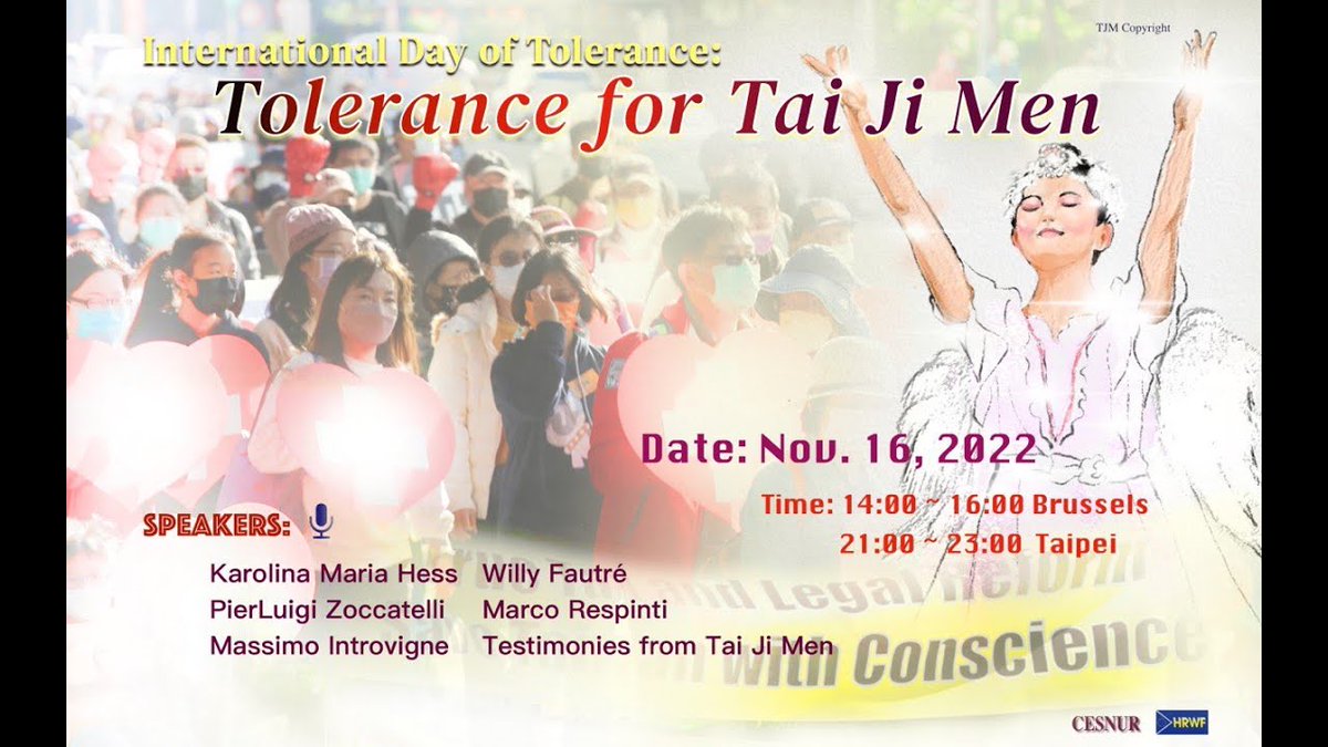 act1219_org's tweet photo. Tolerance for Tai Ji Men
👉 https://t.co/UiATIeb5pI
Nov. 16, 2pm Brussels Time
#TaiJiMen #ToleranceDay #Tolerance #act1219 @FautreWilly @MarcoRespinti @Introvigne https://t.co/Ptdjgk0hUx
