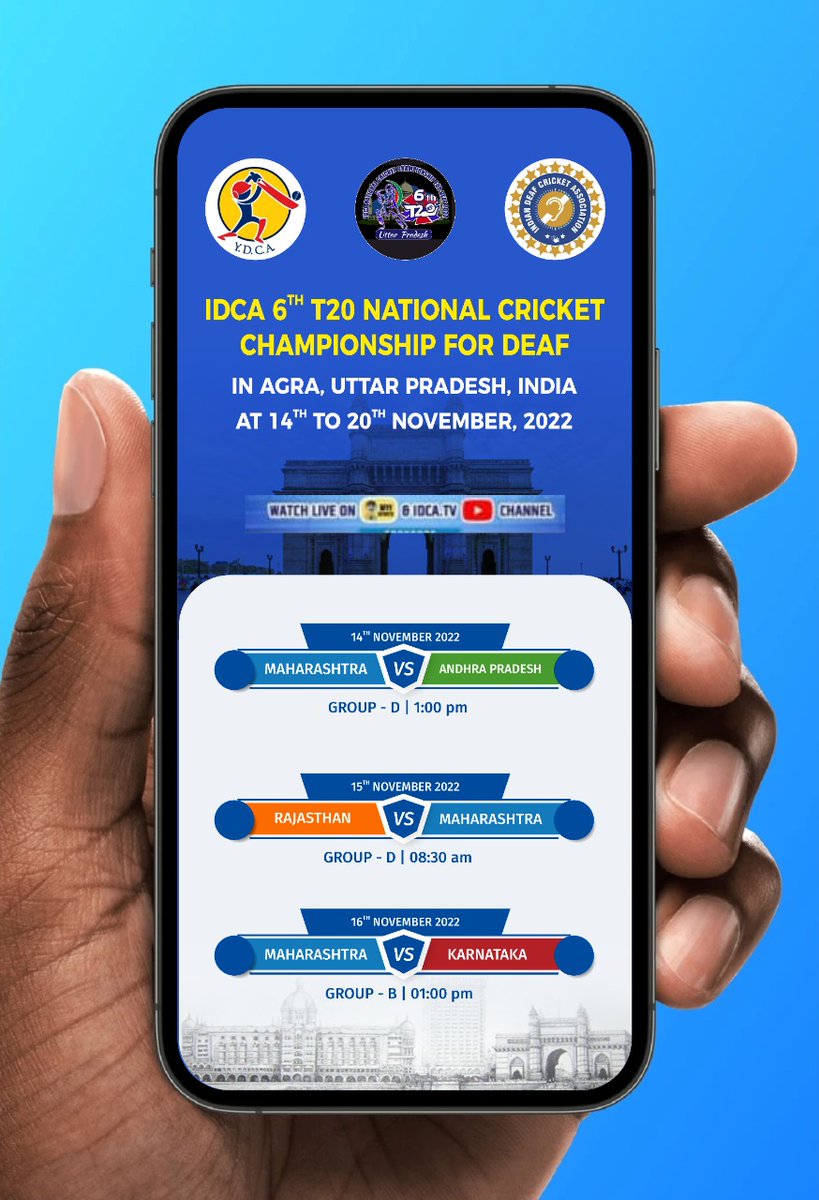 RaghavShedi18's tweet photo. Wishing you all the Good luck Maharashtra Team for the IDCA 6th T20 National Cricket Championship for the Deaf in Agra, Uttar Pradesh, India from 14th to 20th November 2022.

Let's Go For CHAMP!
Let's Cheers For Maharashtra!

@indian_deaf @MumbaiCricAssoc @MaharashtraCric #YDCA https://t.co/P7iFTUZISx