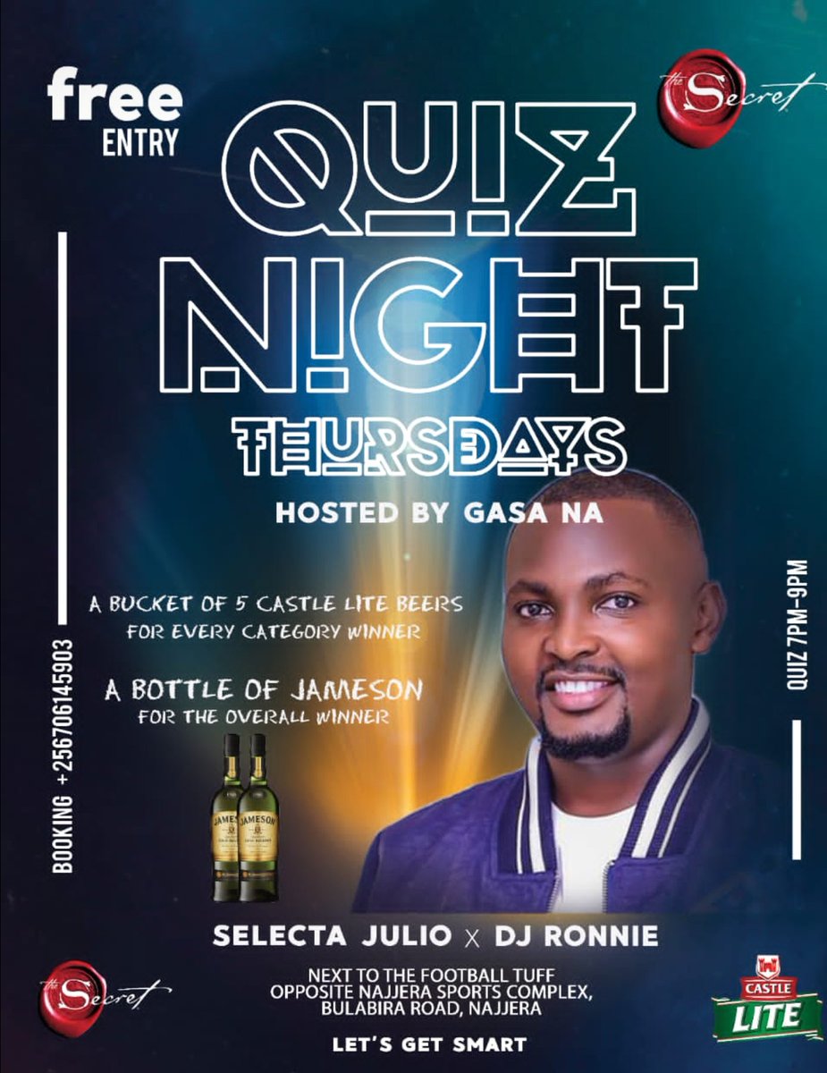 najjerasecret's tweet photo. People of najjera we have quiz night every Thursday. We are on bulabira road next to the football turf . #quiz #win #najjera #beer #freealcohol https://t.co/8u33vhRohX