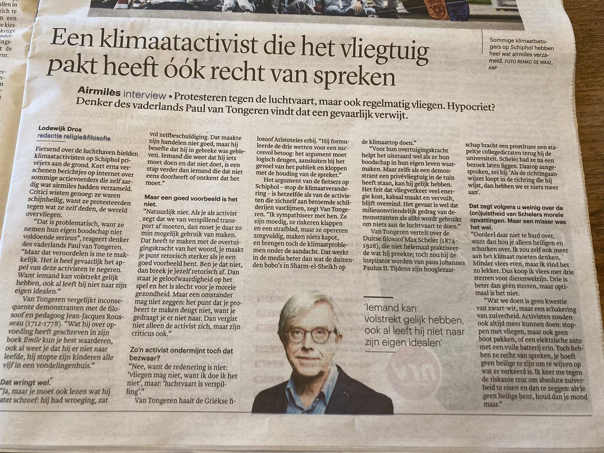 “Je hoeft geen heilige te zijn om te wijzen op wat er verkeerd is”. 

Goede duiding van de protesten door klimaatactivistenvan Denker des Vaderlands in <a href="/trouw/">Trouw</a>