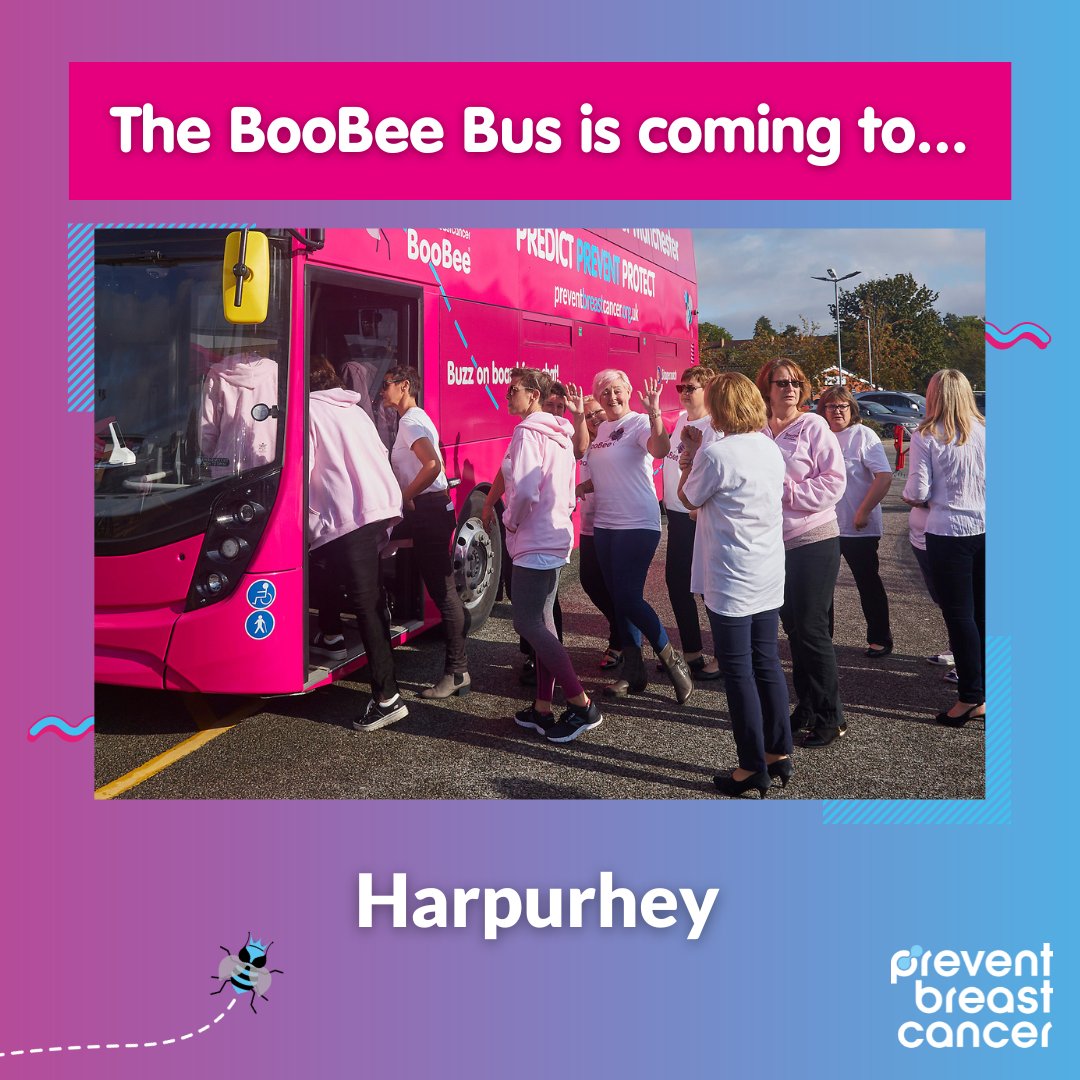 wearepreventBC's tweet photo. Come say hi if you’re in Harpurhey today as our bright pink #BooBeeBus is back! We're here 10am-4pm to answer all your breast cancer related questions.

You’ll find us in Asda and dotted around the precinct! 

#CheckYourBooBees 
#BreastAwareness https://t.co/Bdw5HG2NzF