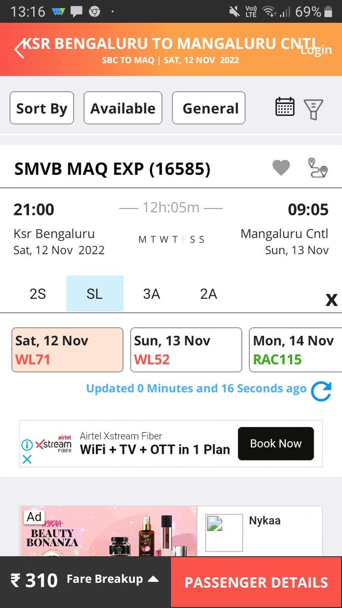 <a href="/konkanRail_user/">COASTAL KARNATAKA KONKAN RAIL USERS</a> <a href="/mepratap/">Prathap Simha</a> <a href="/DrmMys/">DRM Mysuru</a> <a href="/SWRRLY/">South Western Railway</a> <a href="/ShobhaBJP/">Shobha Karandlaje</a> <a href="/DarshanaJardosh/">Darshana Jardosh</a> <a href="/CKM_Rail_Users/">Chikkamagaluru Railway Users</a> <a href="/KRCL_UsersVoice/">Merge Konkan Raiway With Indian Railways</a> <a href="/MysuruRailUsers/">Mysuru Railway Users</a> Dear <a href="/mepratap/">Prathap Simha</a> sir, It is complete  fase information being given to you by above group. On checking from Rly website,  Tr no 16585 Mysuru - Mangaluru train is on wait  list for next two days. This group is trying to fleece the authorities by giving wrong information. Kindly note.